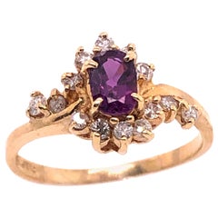 14 Karat Gelbgold Freiförmiger Amethyst-Ring mit Diamant-Akzenten