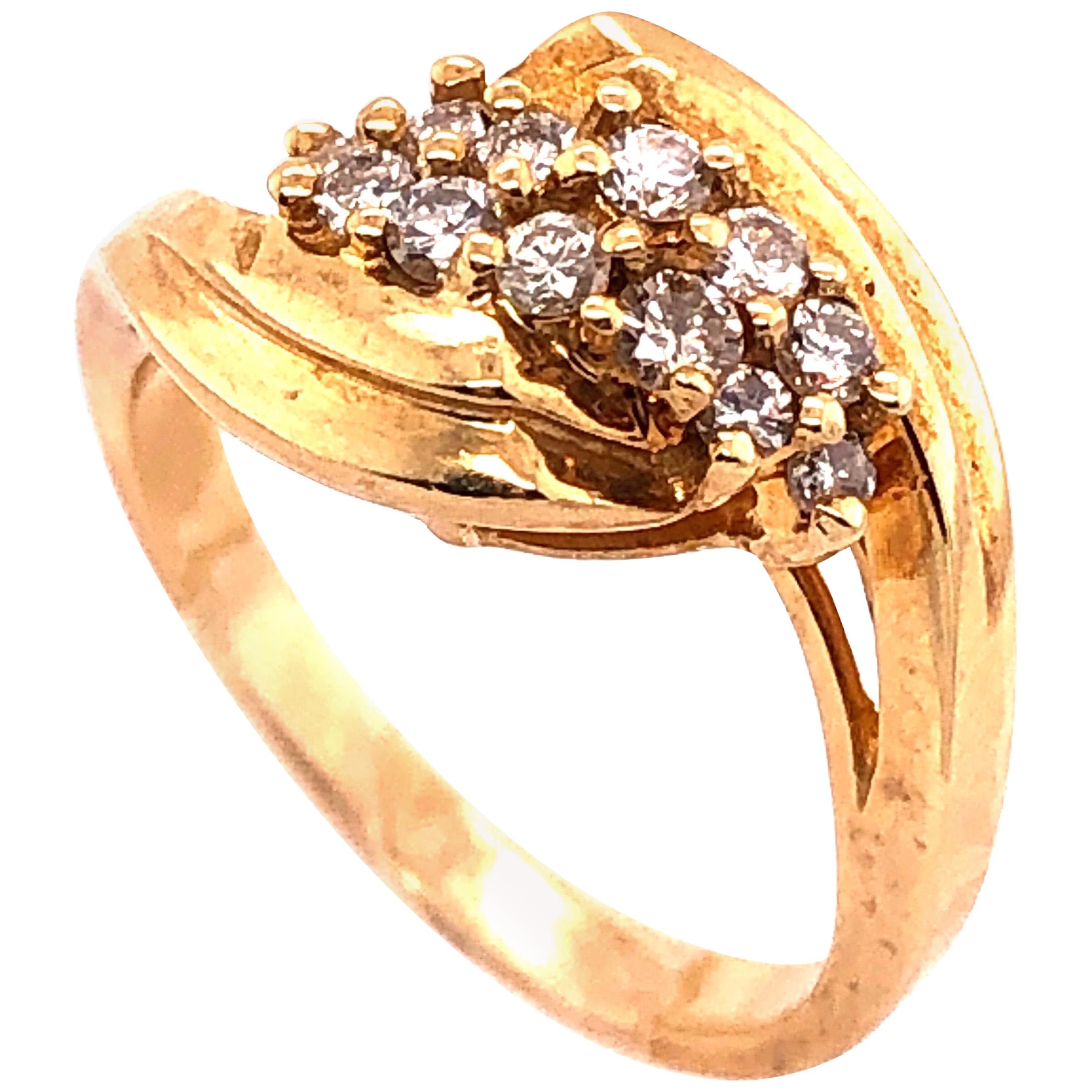 14 Karat Yellow Gold Freeform Diamond Cluster Ring 0.50 TDW
