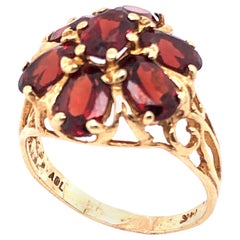 14 Karat Yellow Gold Freeform Garnet Flower Design Ring