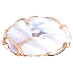 14 Karat Yellow Gold Freeform Mother of Pearl Pin