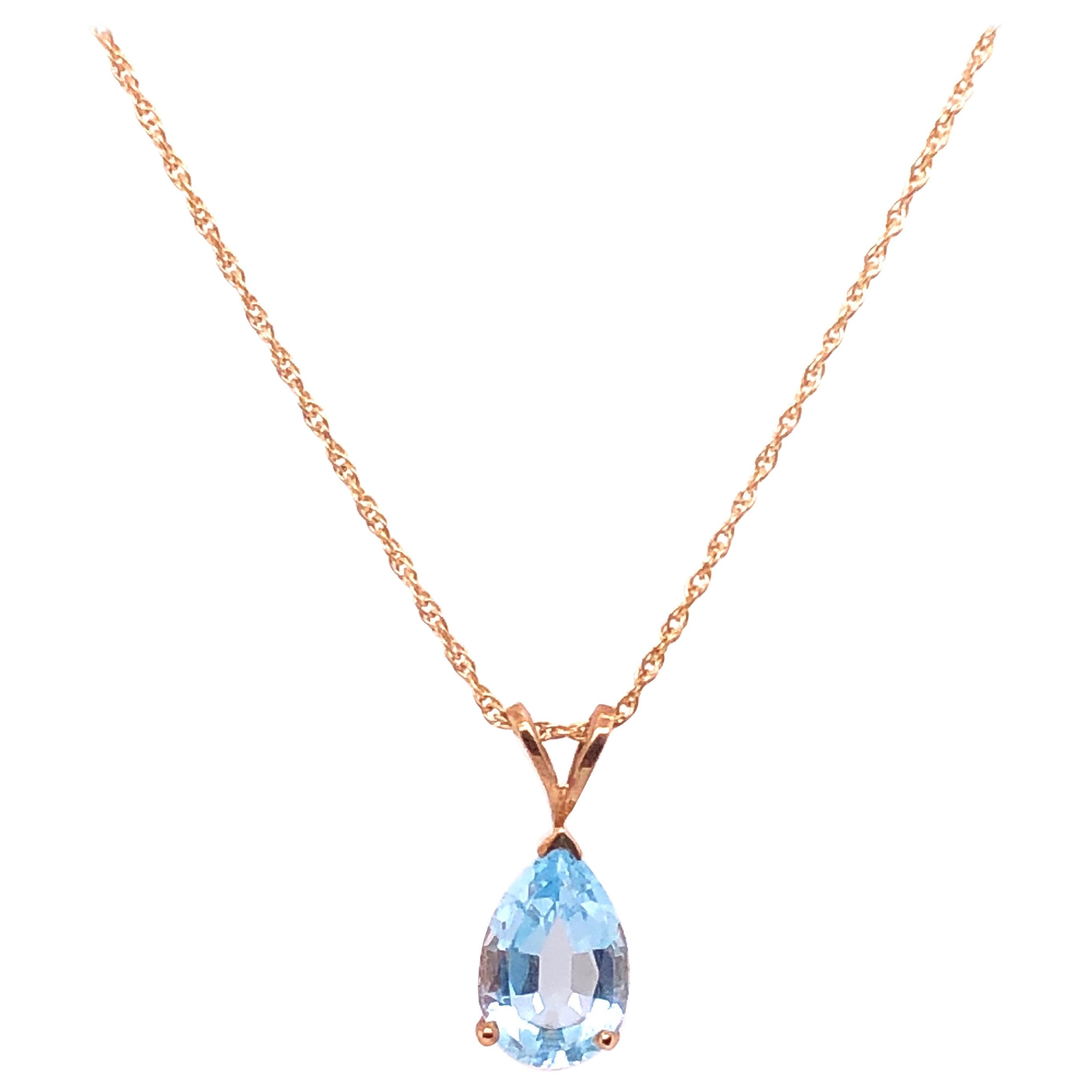 14 Karat Yellow Gold Freeform Necklace with One Pear Blue Topaz Pendant For Sale