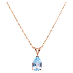 14 Karat Yellow Gold Freeform Necklace with One Pear Blue Topaz Pendant