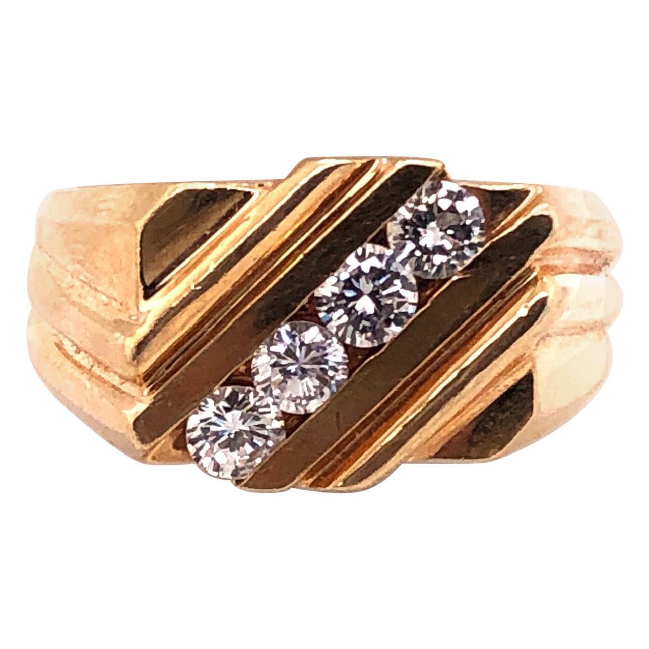 14 Karat Yellow Gold Freeform Ring with Four Diamonds 0.60 TDW For Sale