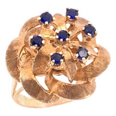 14 Karat Yellow Gold Freeform Ring with Round Sapphires