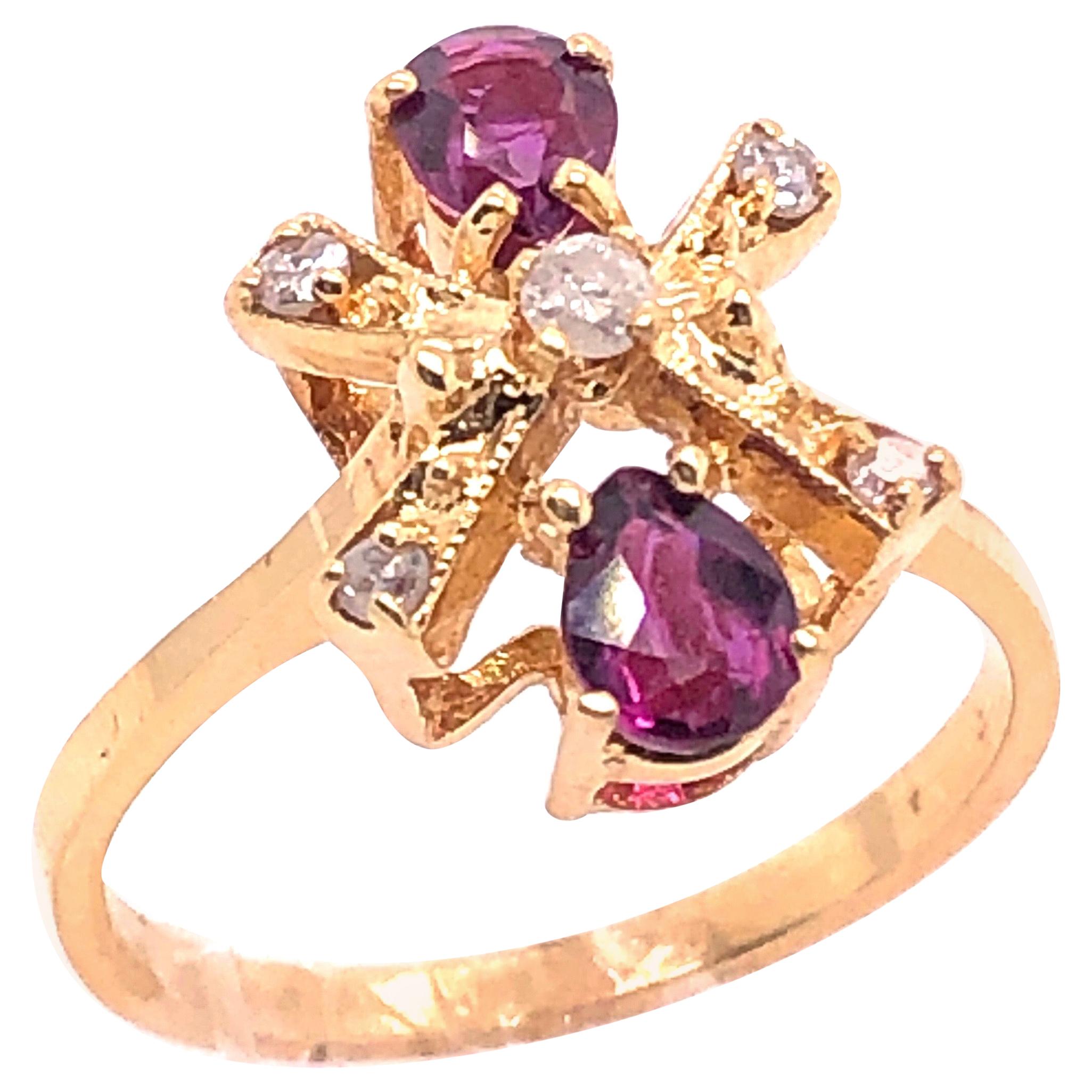 14 Karat Yellow Gold Freeform Ruby and Diamond Ring For Sale