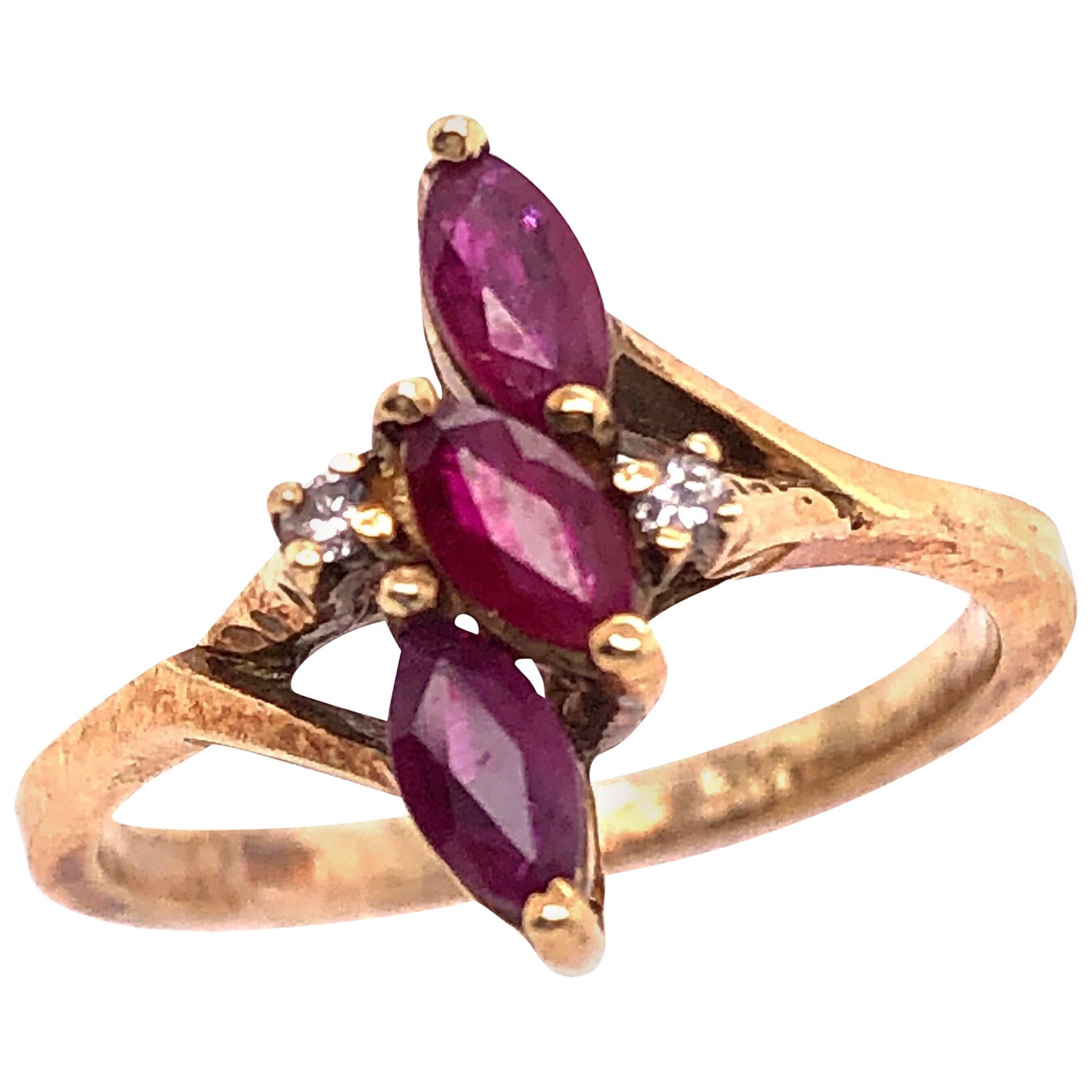 14 Karat Yellow Gold Freeform Ruby with Diamond Accent Ring For Sale