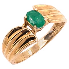 14 Karat Yellow Gold Freeform With Center Oval Emerald Ring
