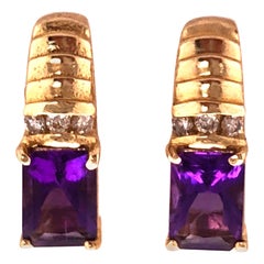 14 Karat Yellow Gold Freestyle Diamond and Garnet Earrings 0.18 TDW