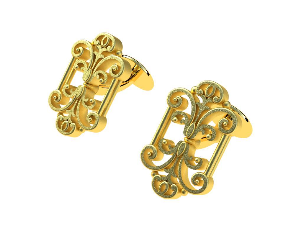 14 Karat Yellow Gold French Gate Cufflinks For Sale 3
