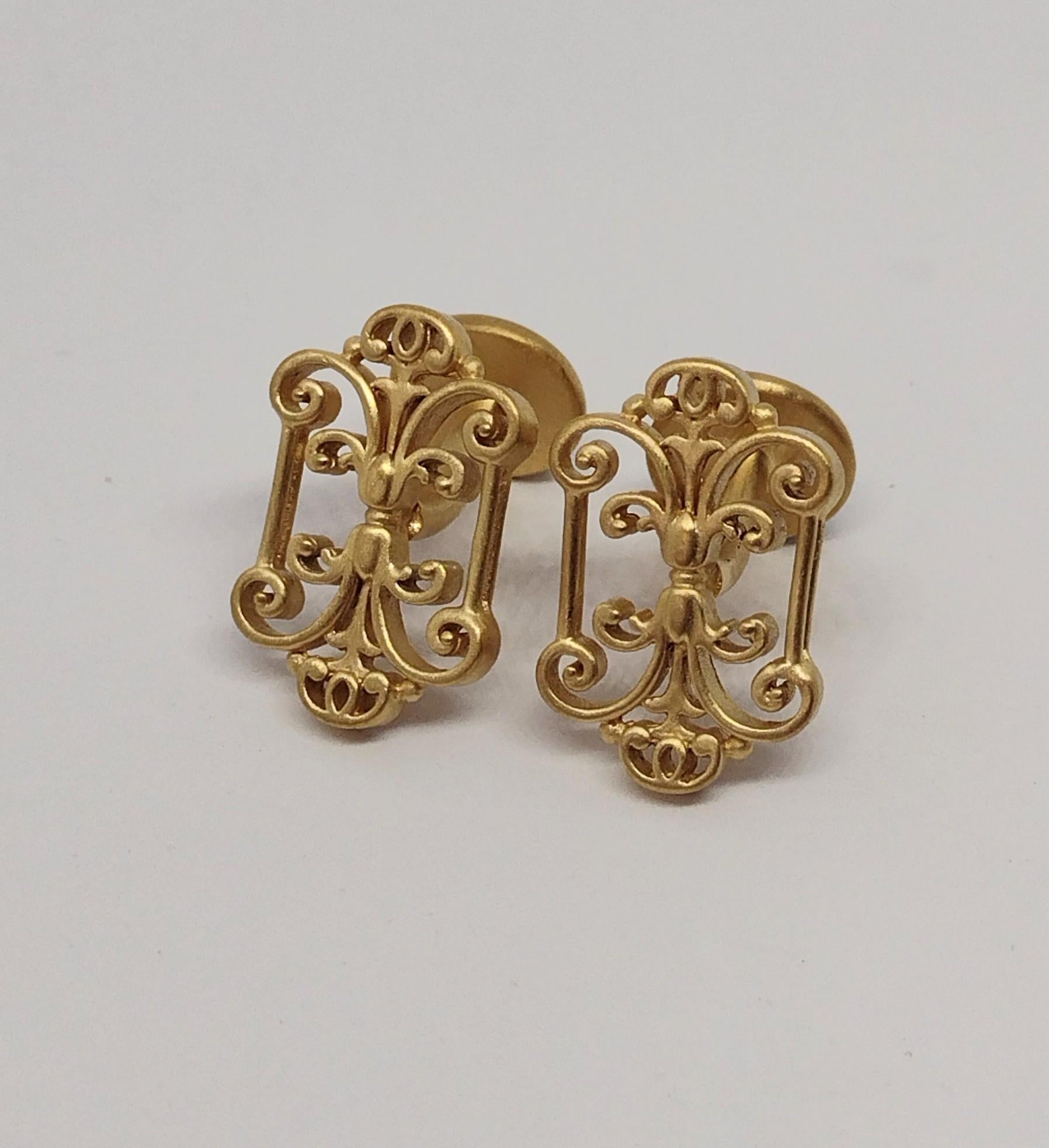 Contemporary 14 Karat Yellow Gold French Gate Cufflinks For Sale
