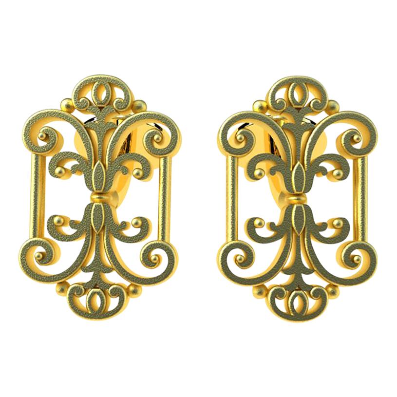 14 Karat Yellow Gold French Gate Cufflinks For Sale 1
