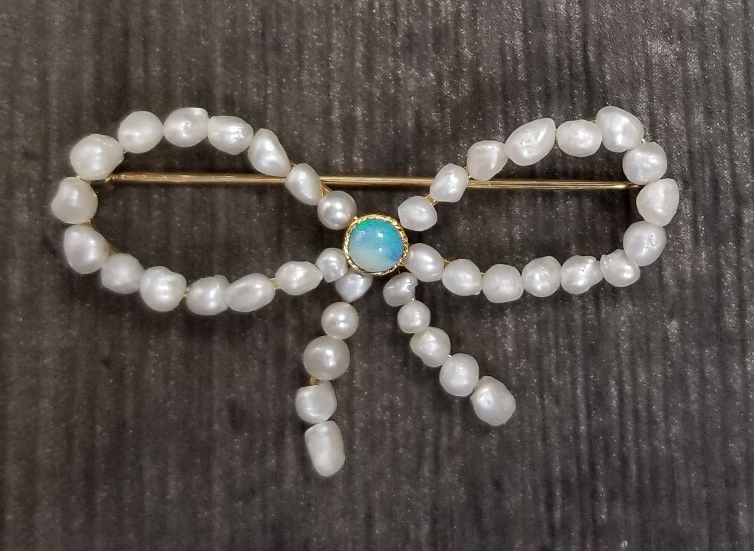 14k yellow gold fresh water pearl and opal 
