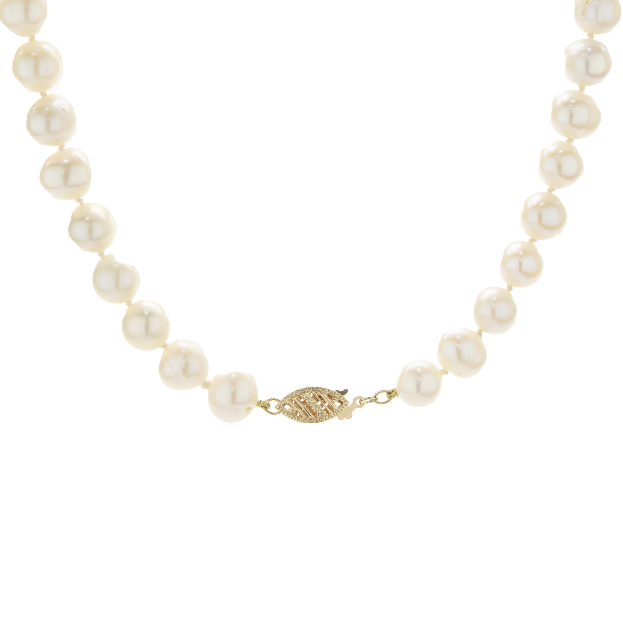 Uncut 14 Karat Yellow Gold Freshwater Baroque Pearl Necklace For Sale