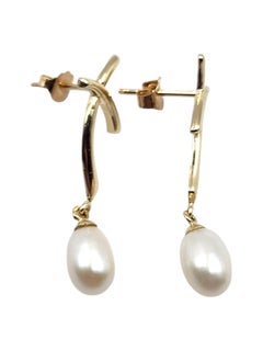 14 Karat Yellow Gold Freshwater Pearl Dangle X Earrings #20494