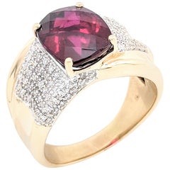 14 Karat Yellow Gold Garnet and Diamond Right Hand Ring
