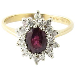 Vintage 14 Karat Yellow Gold Garnet and Diamond Ring