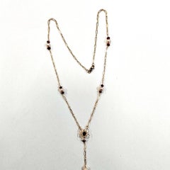 14 Karat Yellow Gold Garnet and Freshwater Pearl Y Necklace