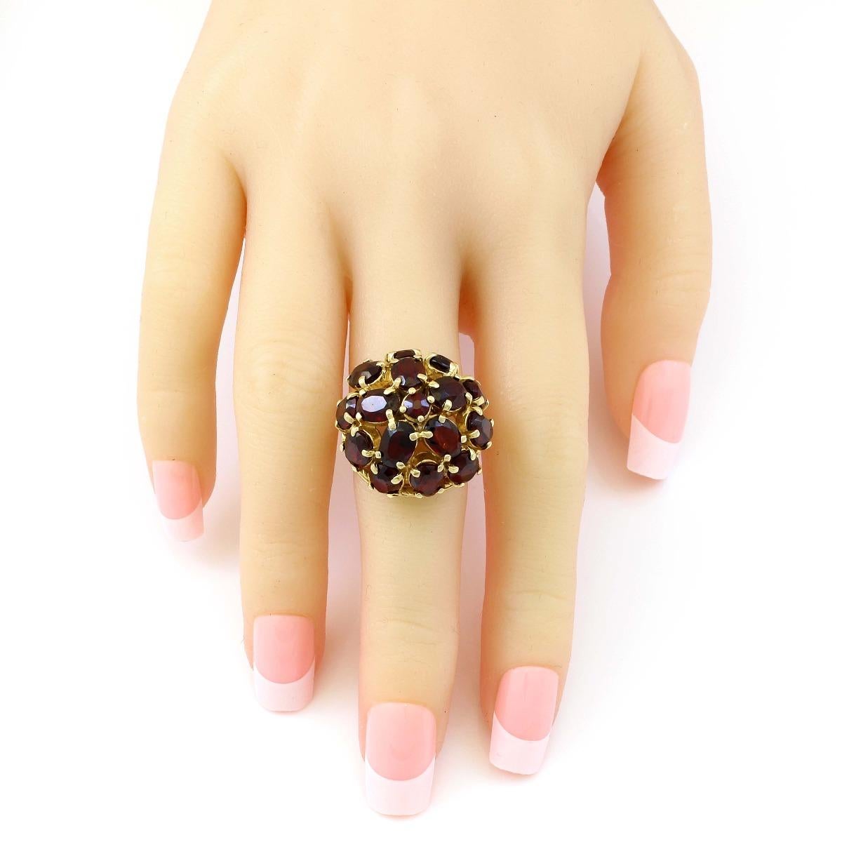 Modern 14 Karat Yellow Gold Garnet Dome Vintage Cocktail Ring For Sale