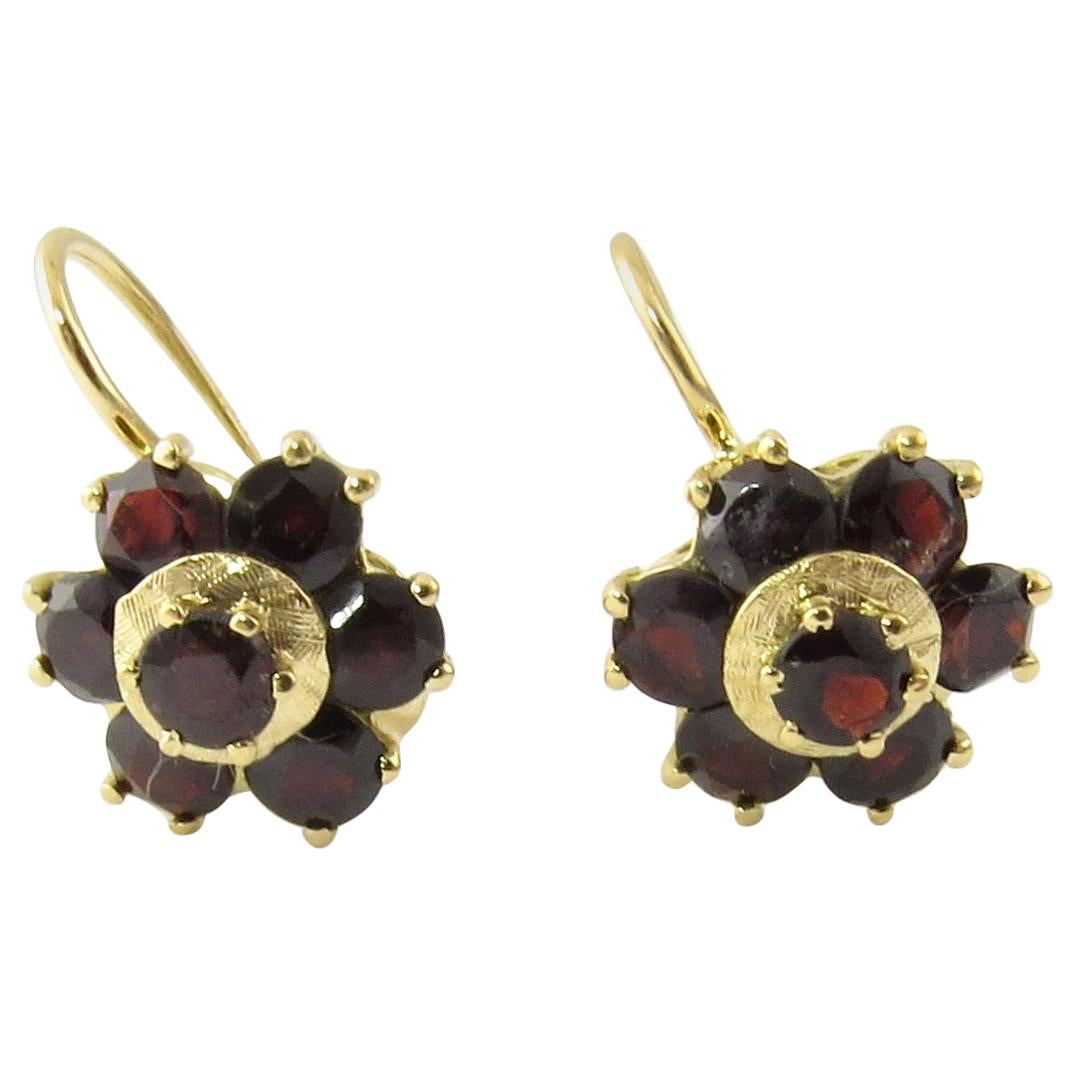 14 Karat Yellow Gold Garnet Earrings