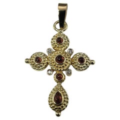 Vintage 14 Karat Yellow Gold Gemstone and Diamond Cross Pendant #16236