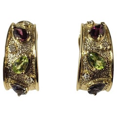 14 Karat Yellow Gold Gemstone and Diamond Earrings #22286