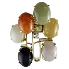14 Karat Yellow Gold Gemstone and Diamond Ring Size 5.