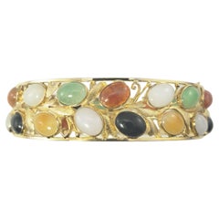 14 Karat Yellow Gold Gemstone Bangle Bracelet