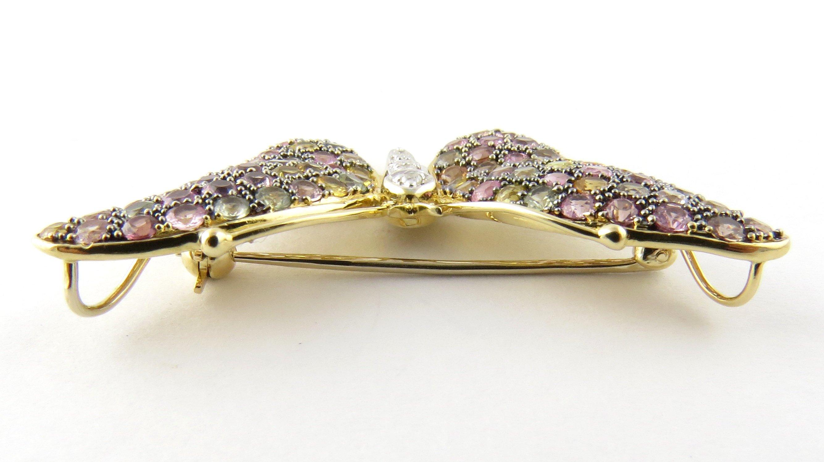 14 Karat Yellow Gold Gemstone Butterfly Pin or Brooch In Excellent Condition In Washington Depot, CT