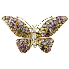 Vintage 14 Karat Yellow Gold Gemstone Butterfly Pin or Brooch