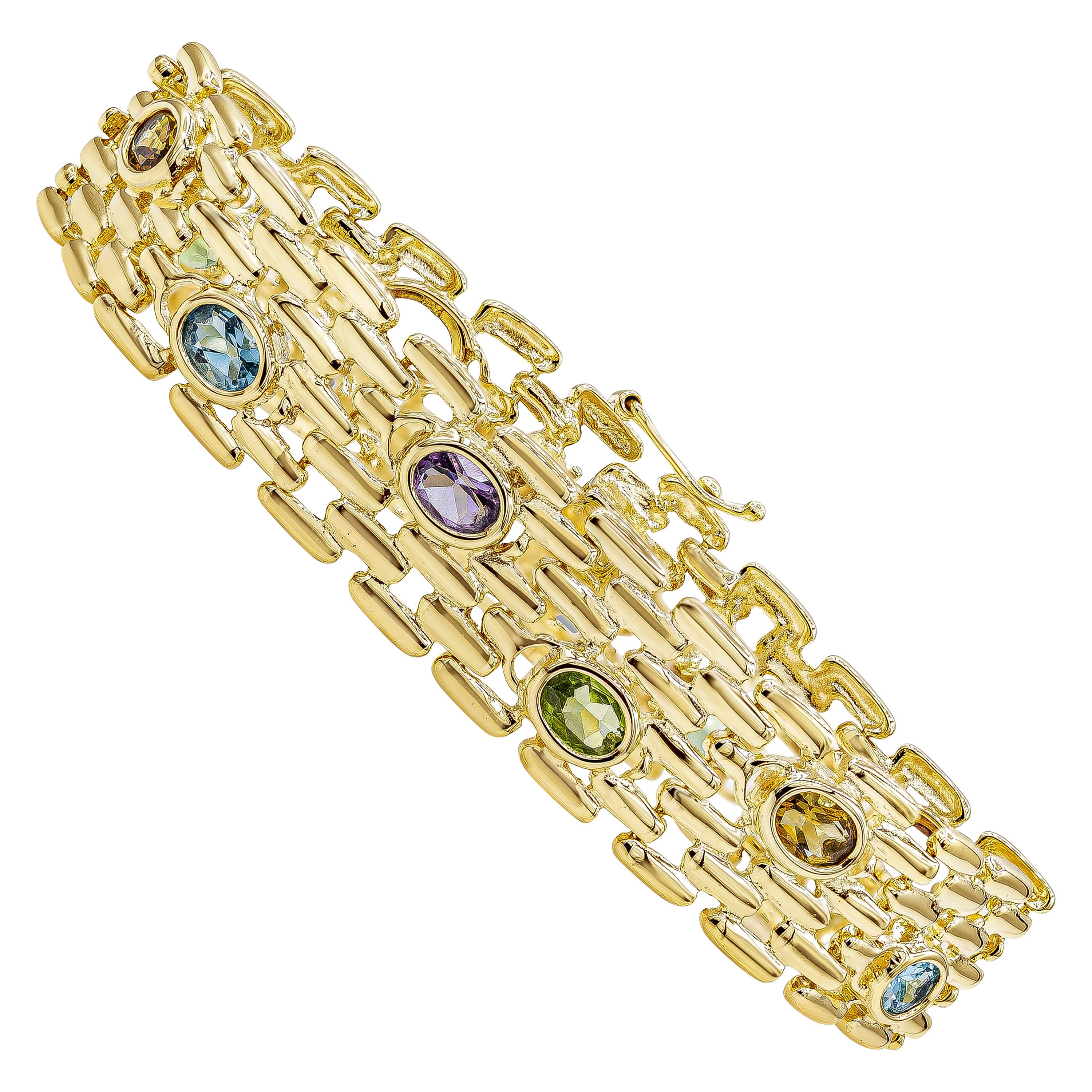 Roman Malakov 10 Carats Total Mix Colorful Gemstone Fashion Link Bracelet For Sale