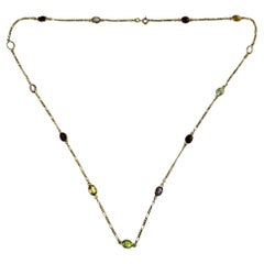 14 Karat Yellow Gold Gemstone Station Necklace