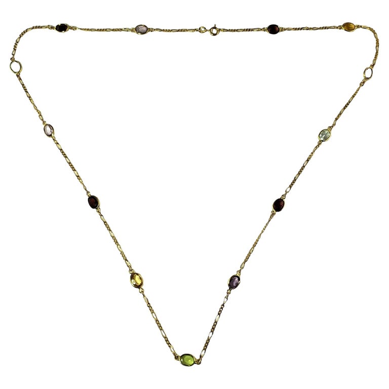 14 Karat Yellow Gold Gemstone Station Necklace For Sale at 1stDibs