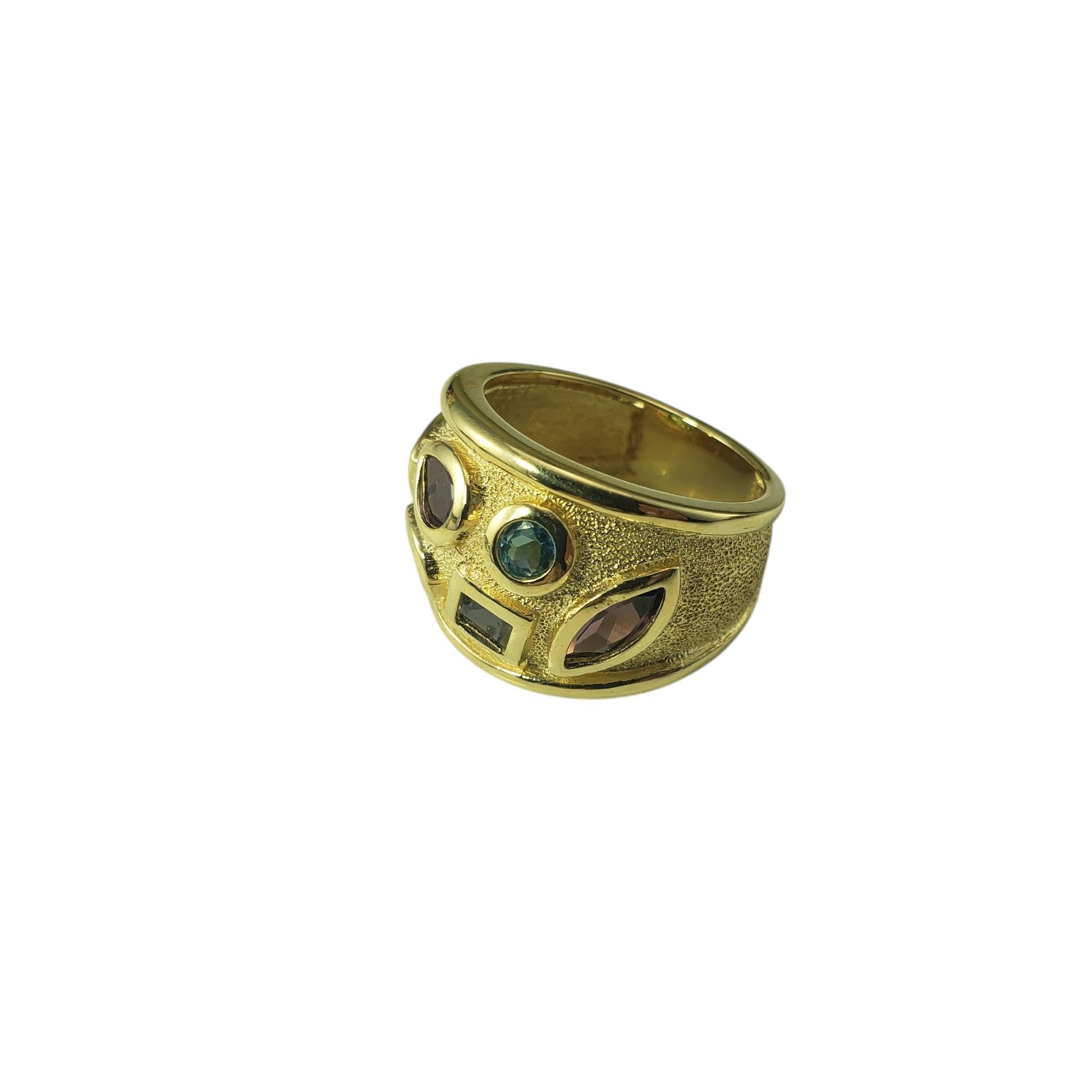 Contemporary 14 Karat Yellow Gold Gemstone Wide Band Ring Size 7 #20703