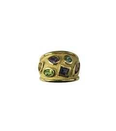 14 Karat Yellow Gold Gemstone Wide Band Ring Size 7 #20703
