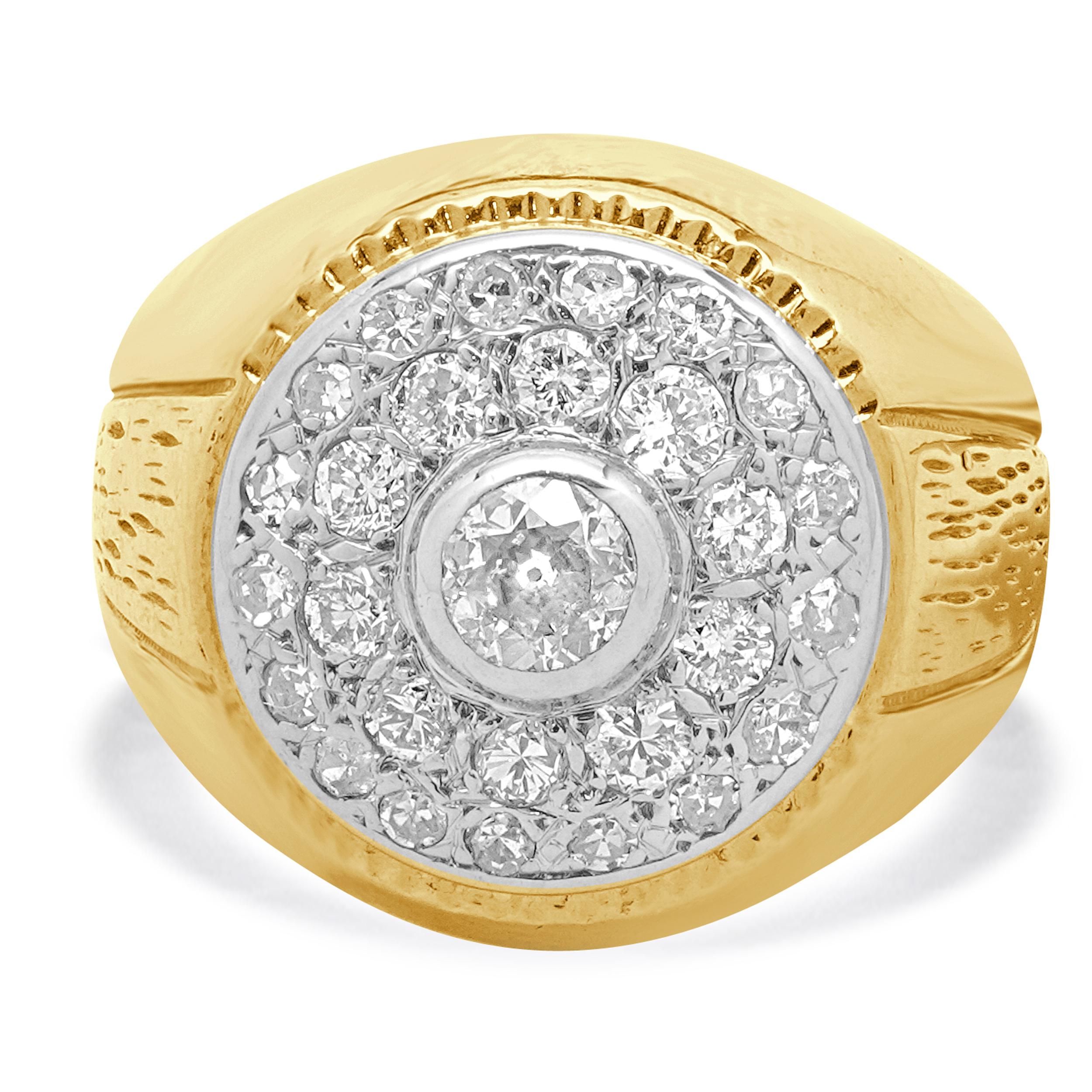 Bague en or jaune 14 carats pour hommes avec diamants Vintage