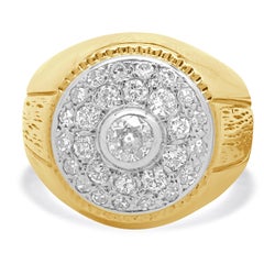 14 Karat Yellow Gold Gents Vintage Diamond Cluster Ring