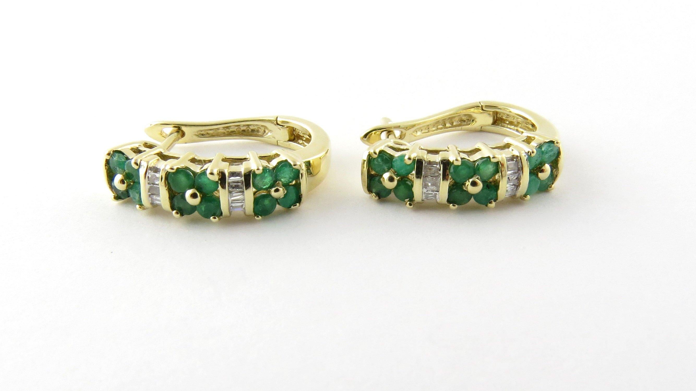 14 Karat Yellow Gold Genuine Emerald and Diamond Earrings In Good Condition In Washington Depot, CT