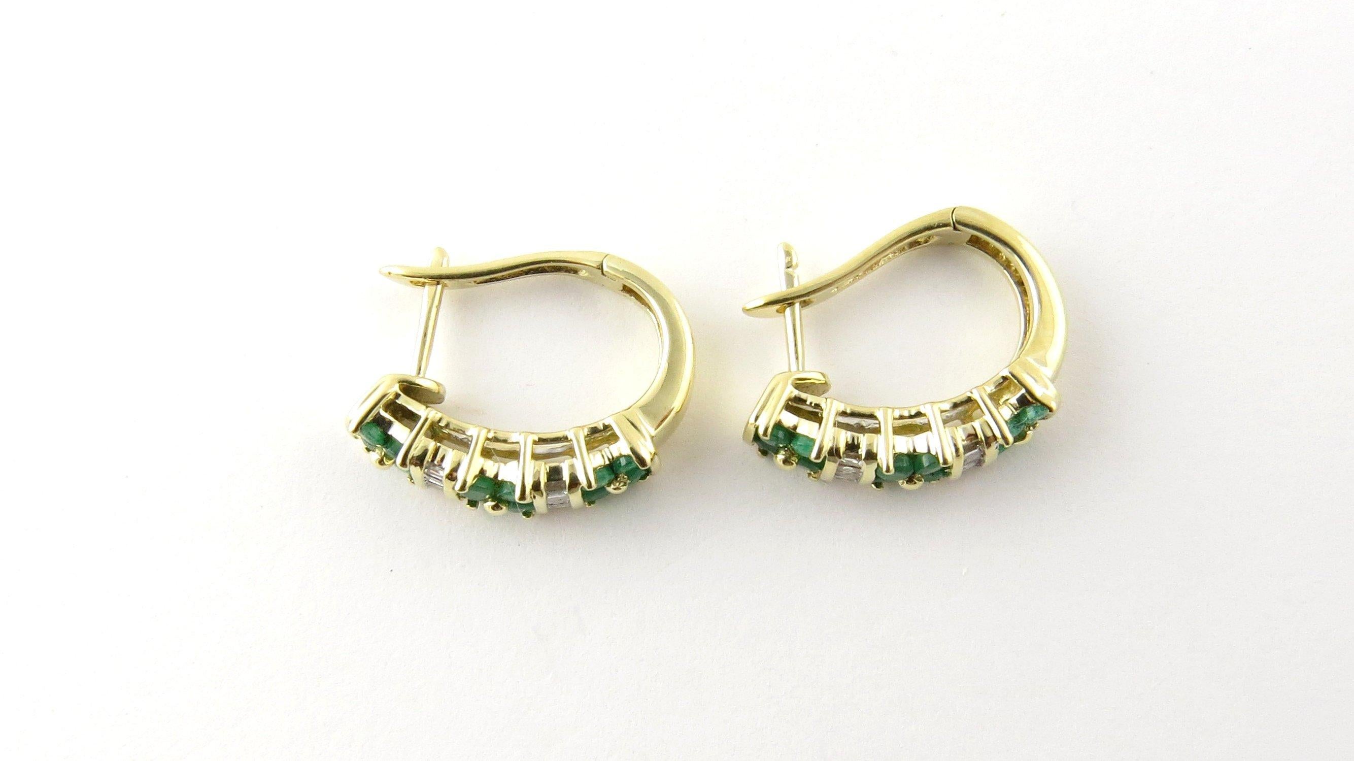 Women's 14 Karat Yellow Gold Genuine Emerald and Diamond Earrings
