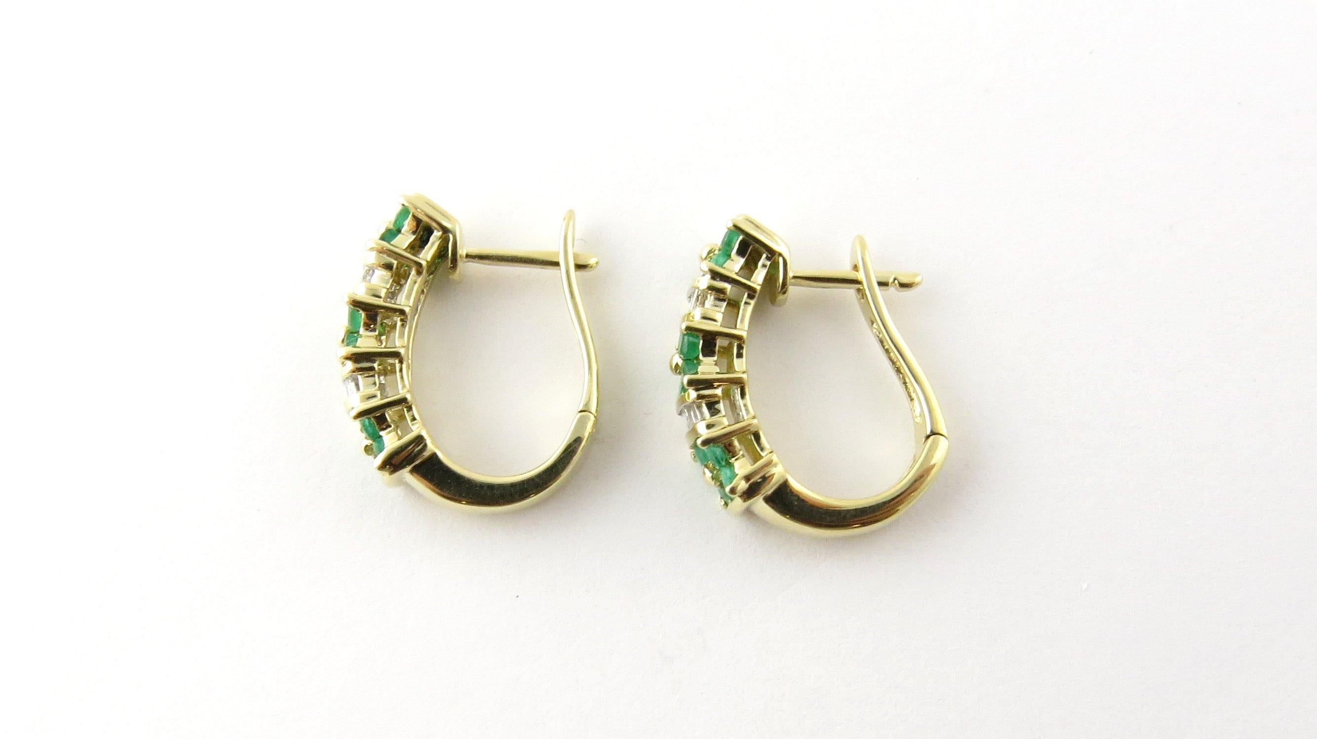 14 Karat Yellow Gold Genuine Emerald and Diamond Earrings 1