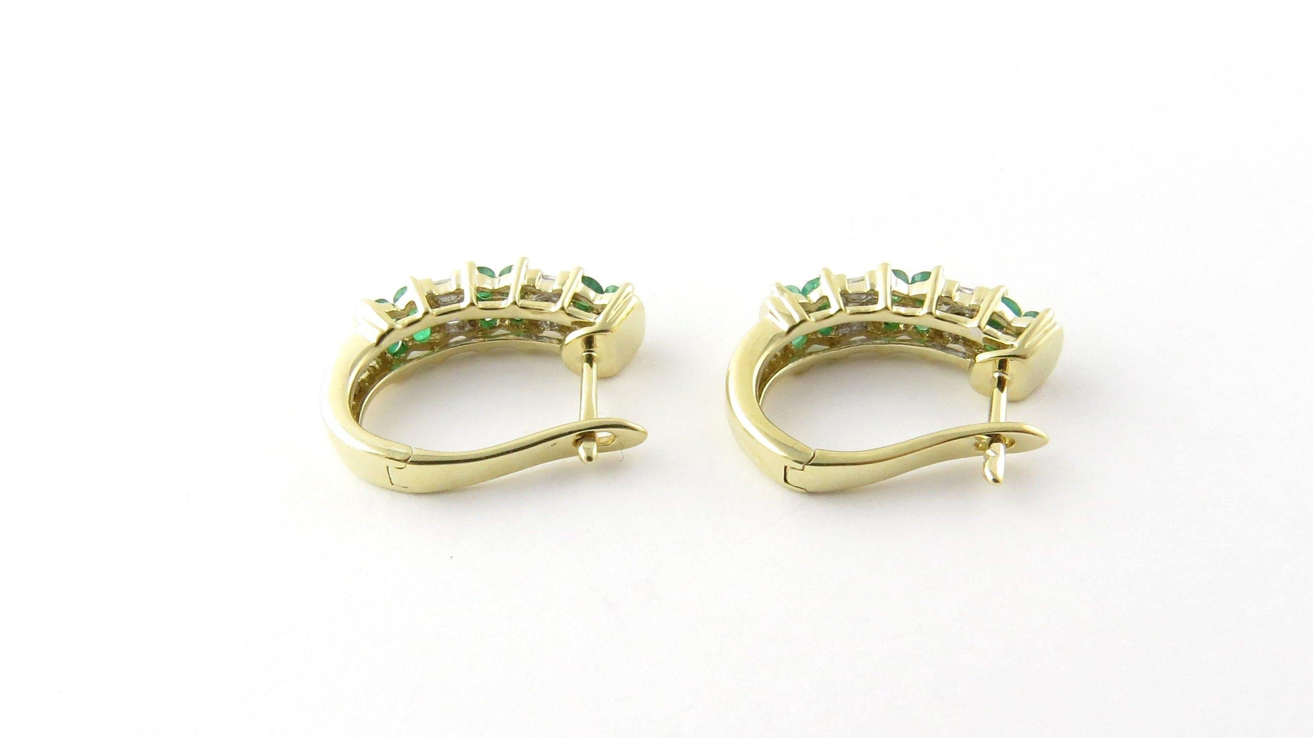 14 Karat Yellow Gold Genuine Emerald and Diamond Earrings 2