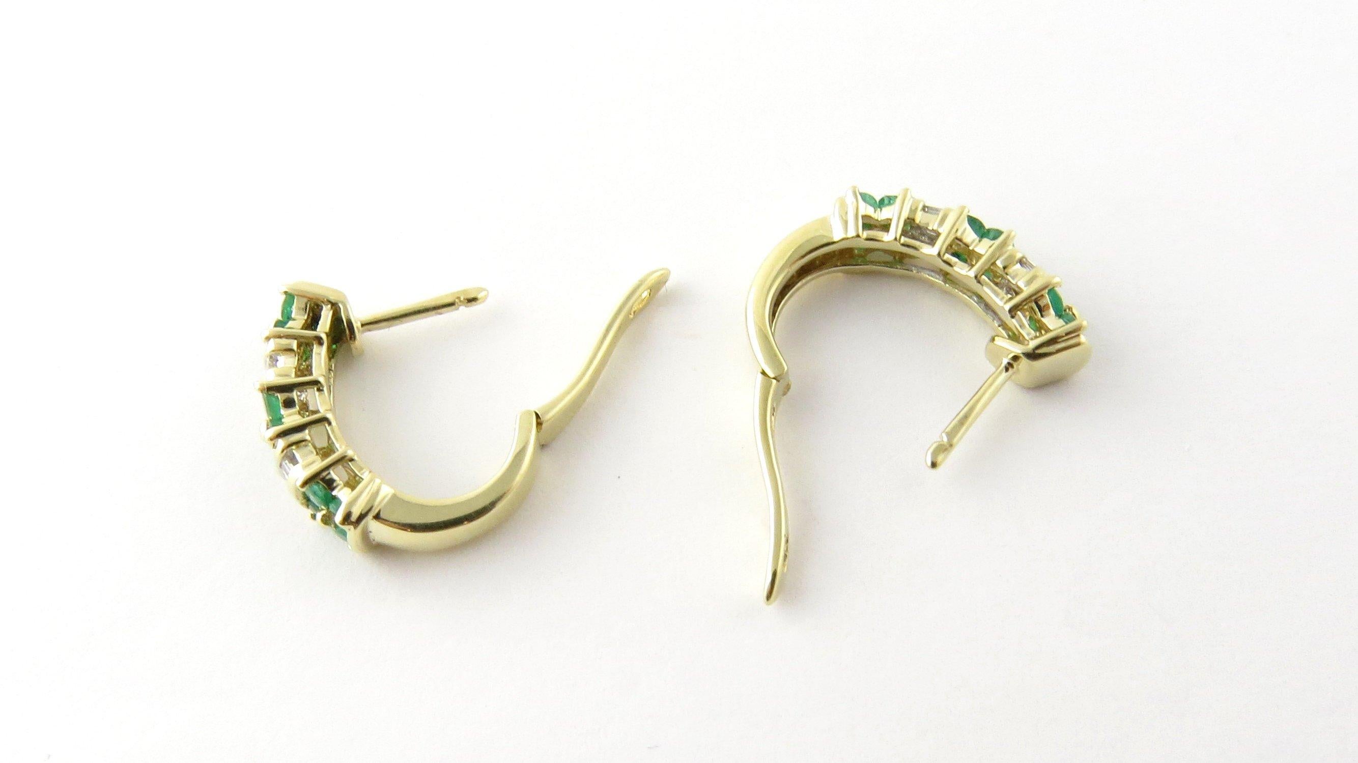 14 Karat Yellow Gold Genuine Emerald and Diamond Earrings 3