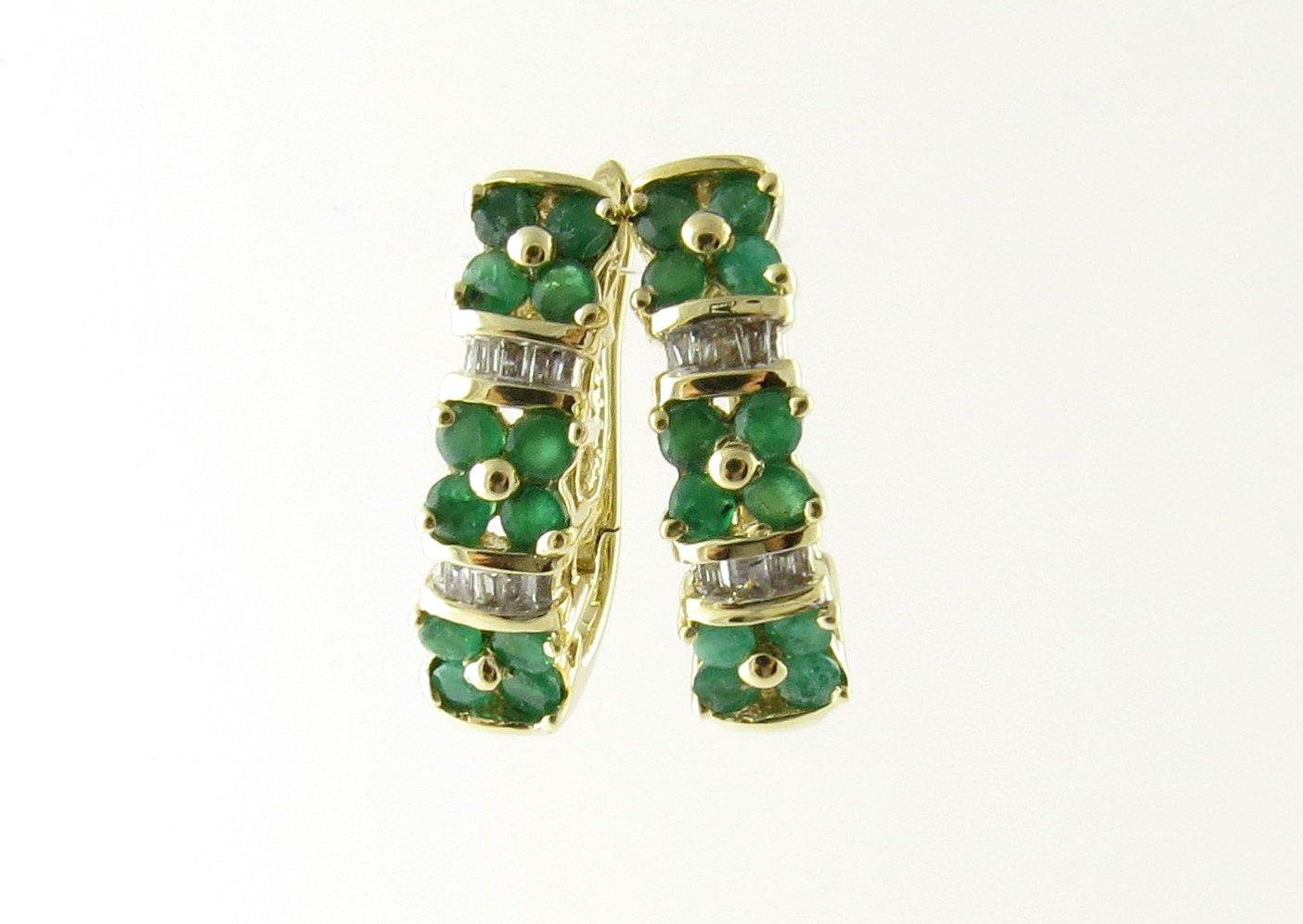 14 Karat Yellow Gold Genuine Emerald and Diamond Earrings 4