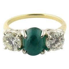 14 Karat Yellow Gold Genuine Emerald and Diamond Ring