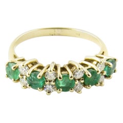 14 Karat Yellow Gold Genuine Emerald and Diamond Ring