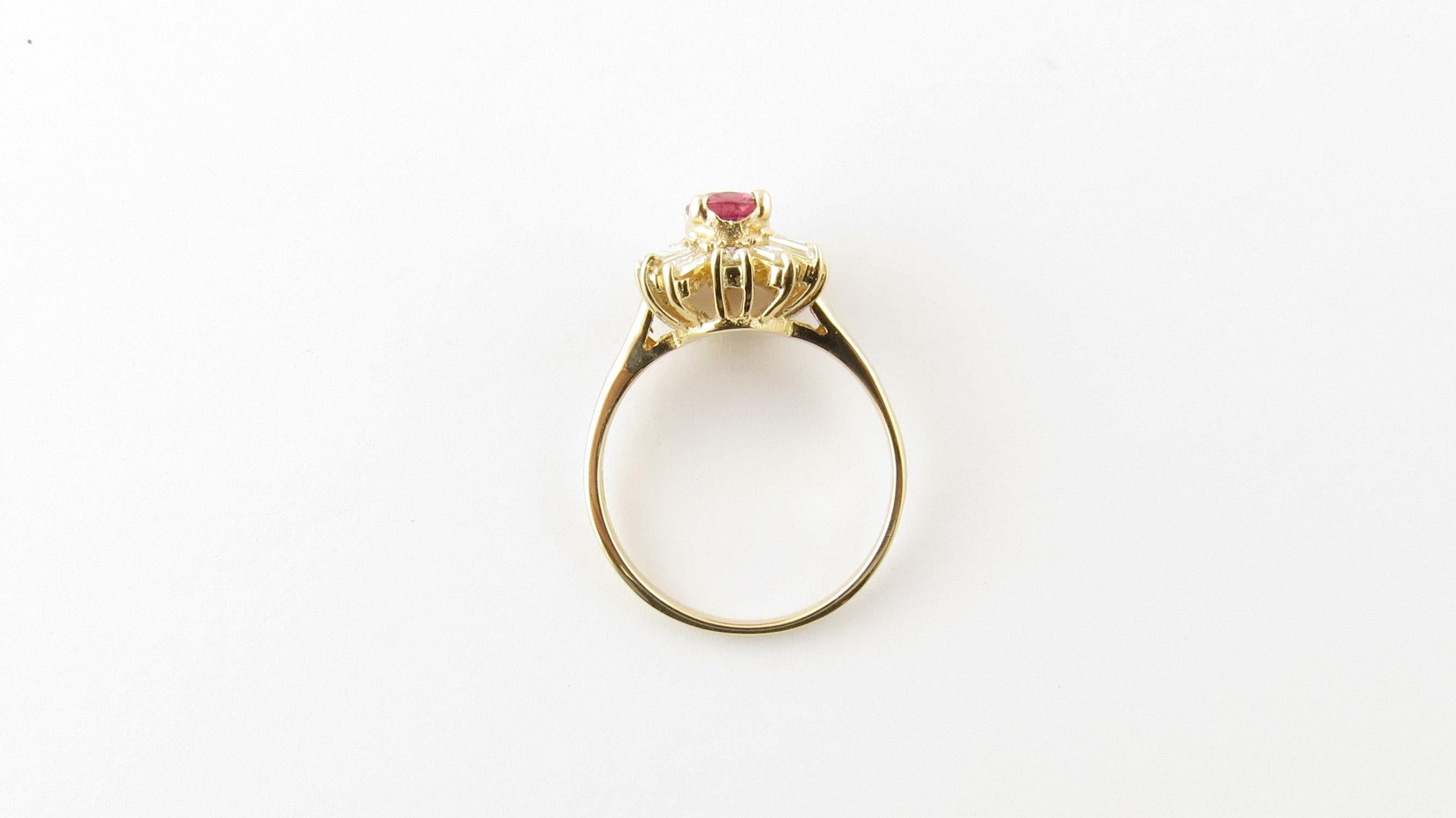 14 Karat Yellow Gold Genuine Ruby and Diamond Ring In Good Condition In Washington Depot, CT