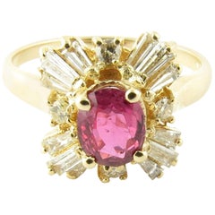 14 Karat Yellow Gold Genuine Ruby and Diamond Ring