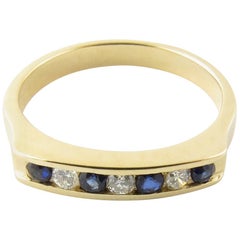 14 Karat Yellow Gold Genuine Sapphire and Diamond Ring