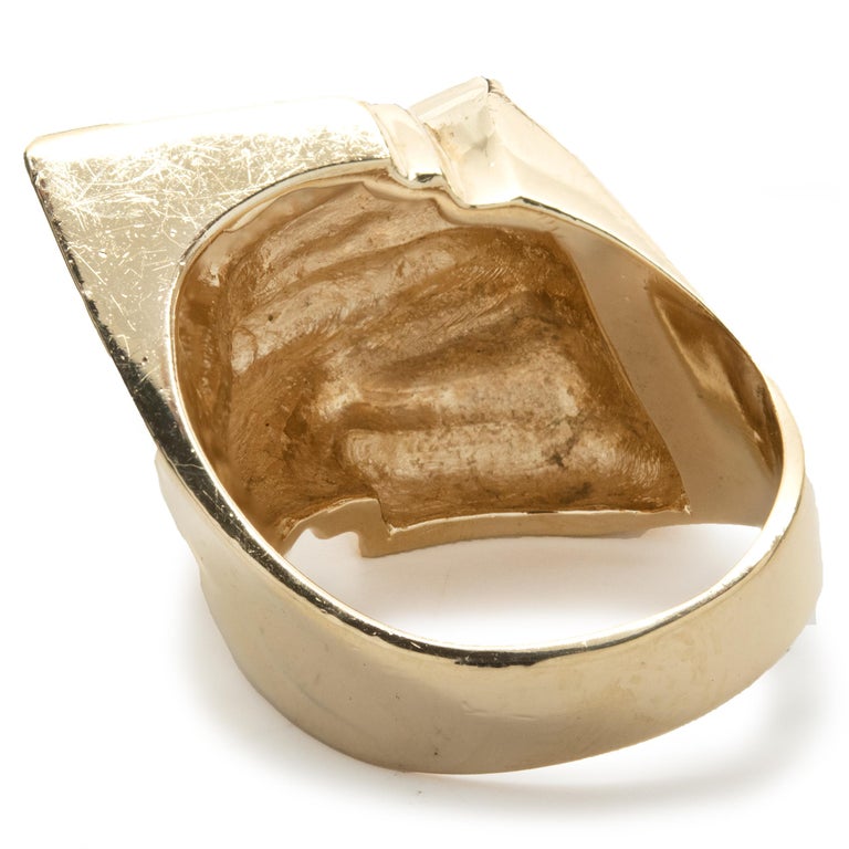 14 Karat Yellow Gold Geometric Block Ring For Sale at 1stDibs