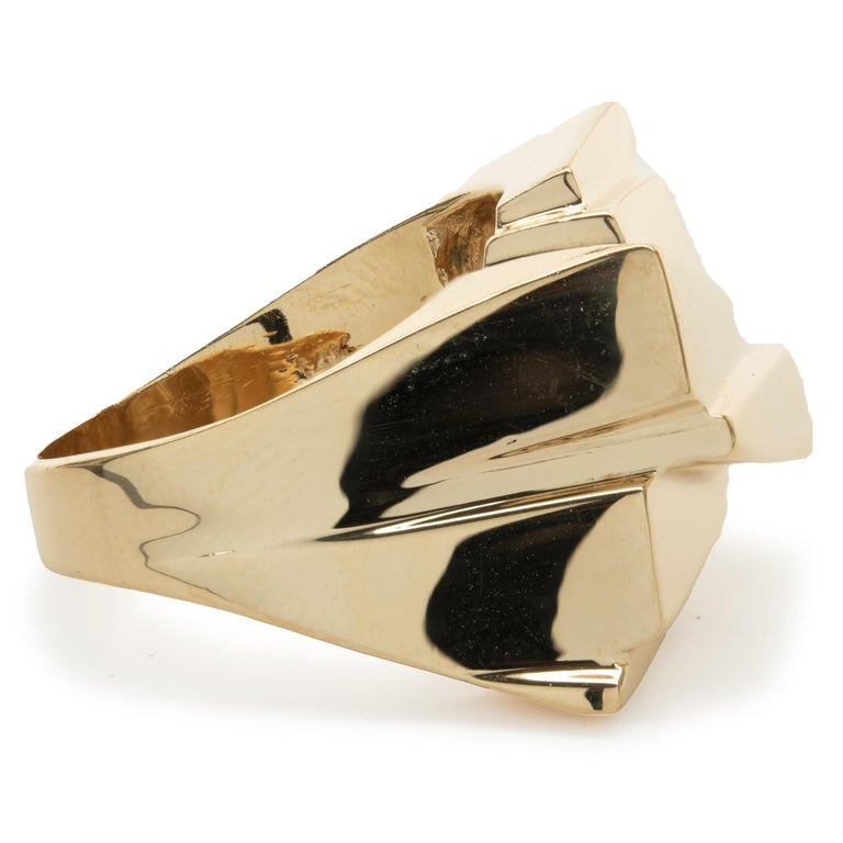 14 Karat Yellow Gold Geometric Block Ring For Sale at 1stDibs