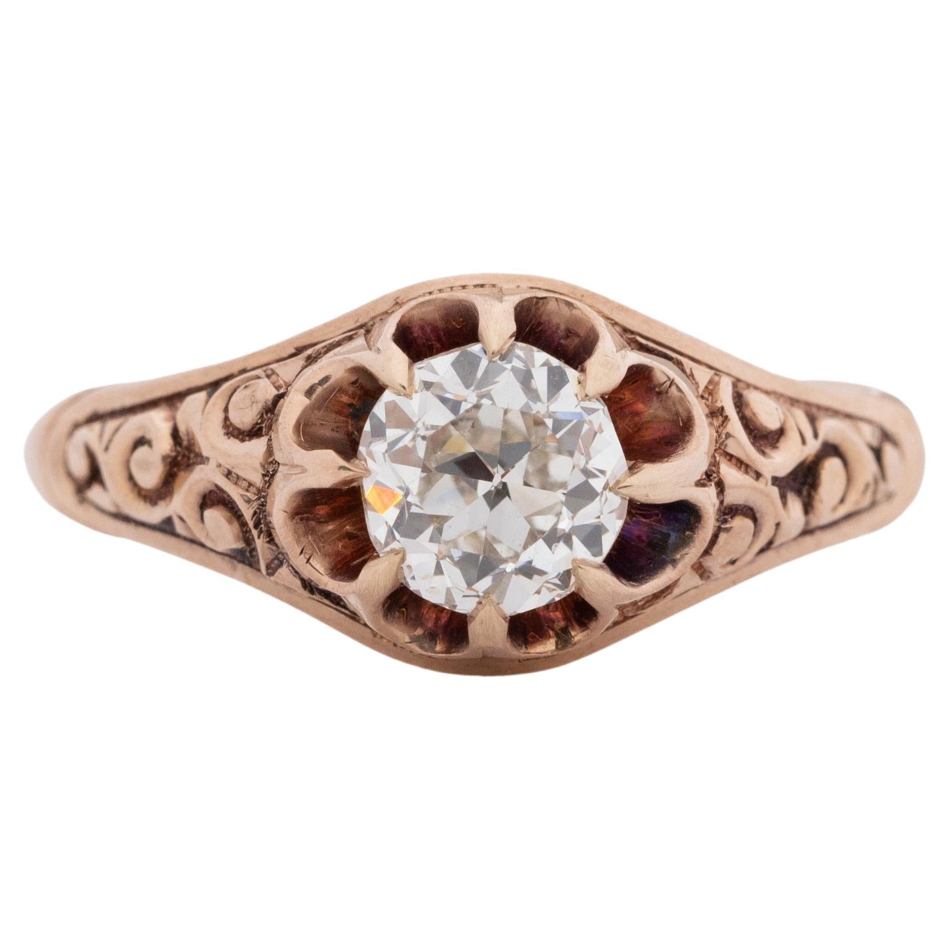 14 Karat Yellow Gold GIA .78 Carat Diamond Brilliant Engagement Ring For Sale